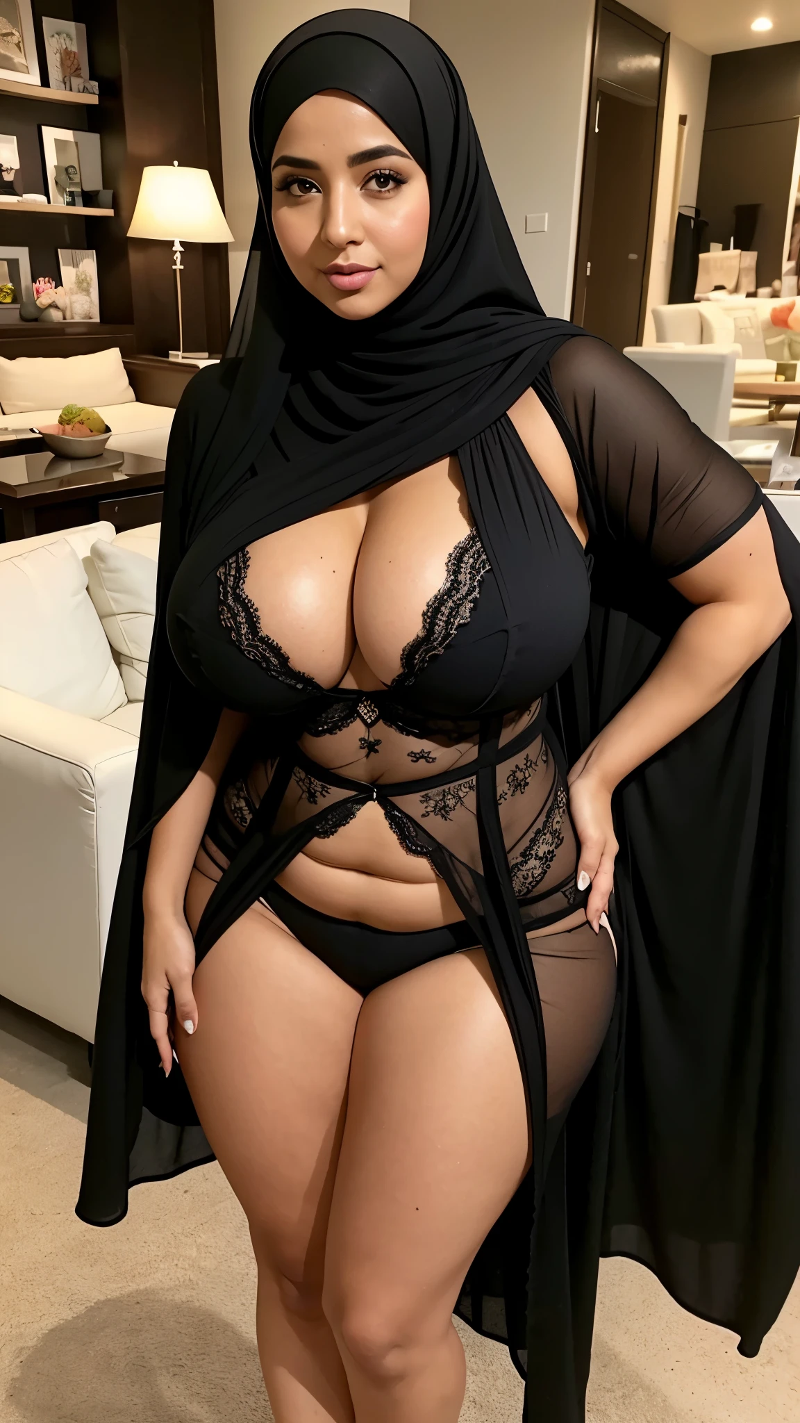 Busty thicc Egyptian mom in store. Sexy see through outfit. Abaya. Optimistic best quality,highres,ultra-detailed,realistic:1.37),curvaceous,mature,voluptuous,curvy, sultry, seductive, alluring, big sexy fat ass hijabi woman mature, thick ass, thick thighs, feet