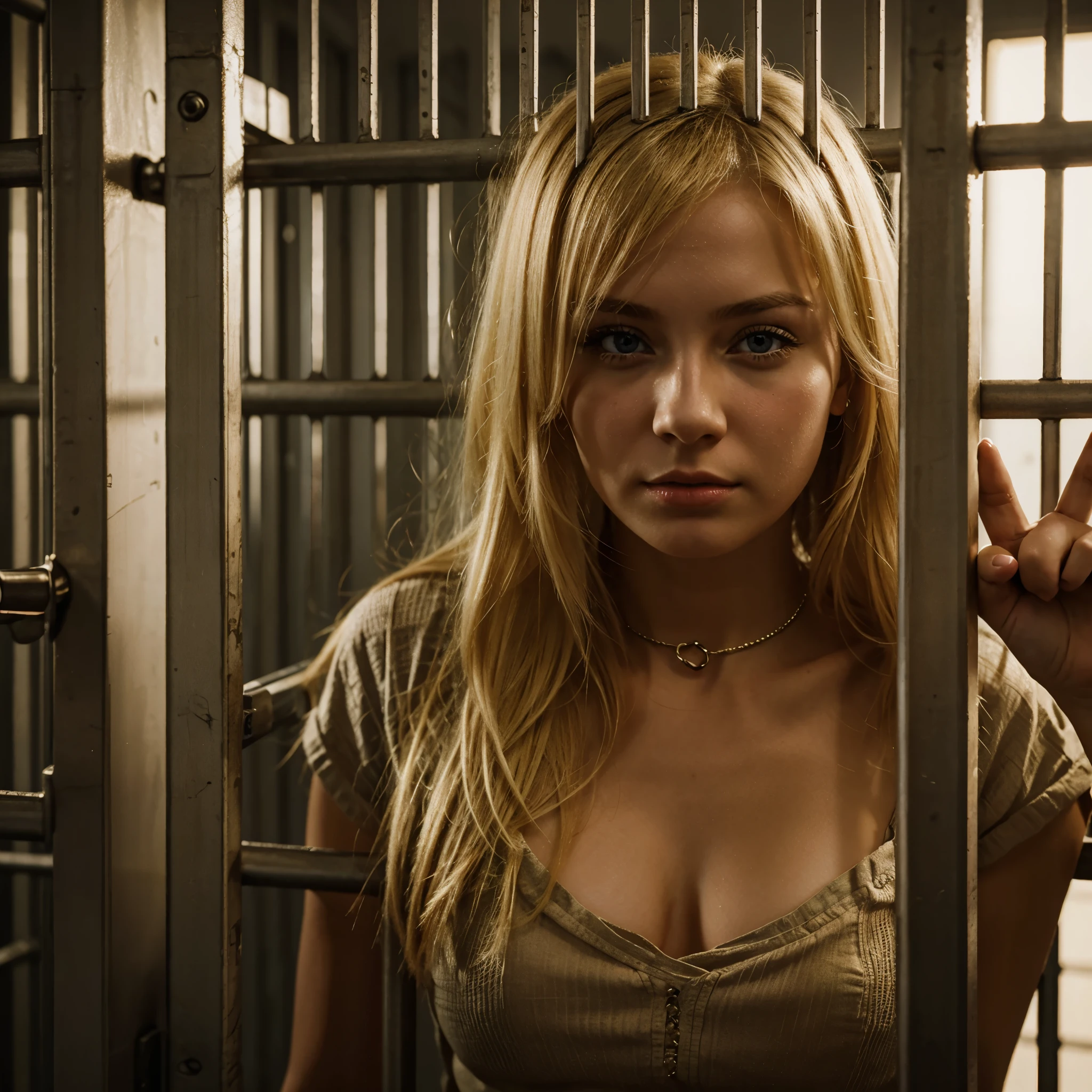 Blonde girl from the Russian Empire behind bars in prison