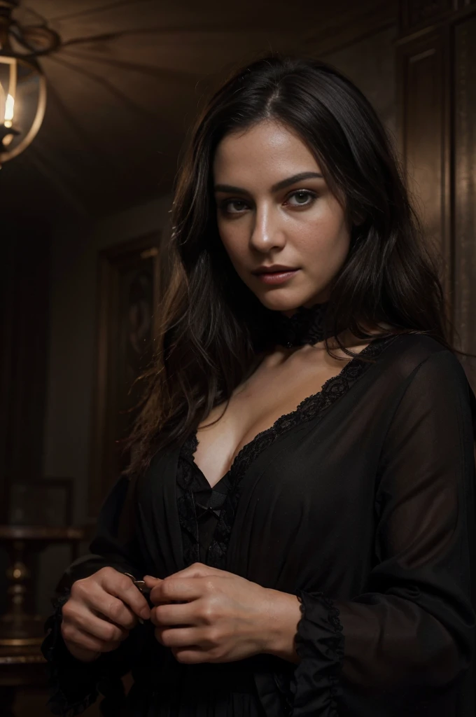(best quality,4k,8k,highres,masterpiece:1.2),ultra-detailed,(realistic,photorealistic,photo-realistic:1.37),homme vampire, manoir, detailed fangs, intense gaze, sharp facial features, flowing dark hair, dark and mysterious atmosphere, moonlit night, elegant attire, confident posture, subtle smirk, haunting eyes, gothic ambiance, nuanced shading, captivating charm, rich color palette, dramatic lighting, dense fog, decadent decor, sense of secrecy, quiet elegance
