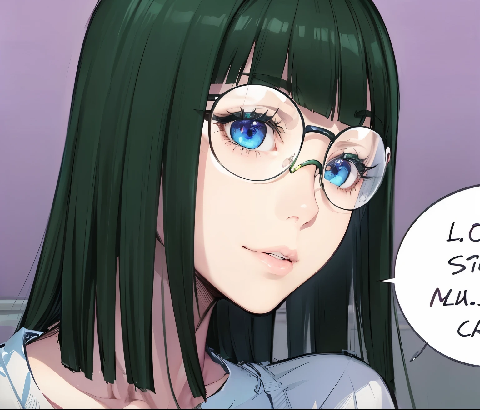 (masterpiece, best quality:1.4), (extremely detailed, 8k, uhd), cinematic shot, natural lighting, ultra highres, vibrant rich colors, (beautiful, aesthetic, perfect, delicate, intricate:1.2), (sharp focus, from front:1.3), eye level shot, 1girl, portrait of a anime girl, young, green hair, (extremely hot, attractive, beautiful, sexy, feminine:1.2) sexy, romantic, lovable, serious look, expressive blue eyes, long eyelashes, relaxed (smiling:1.2), full body (beautiful detailed face, highly detailed skin, green eyes, glasses), gorgeous, breathtaking beauty, seductive, captivating, pale skin, perfect female figure, (slim:0.5), (wearing a dark t-shirt :1.2), (highly saturated lipstick, luscious thick lips), intricate details, daytime, award winning photography, detailed background, volumetric fx, anime, hyper-detailed