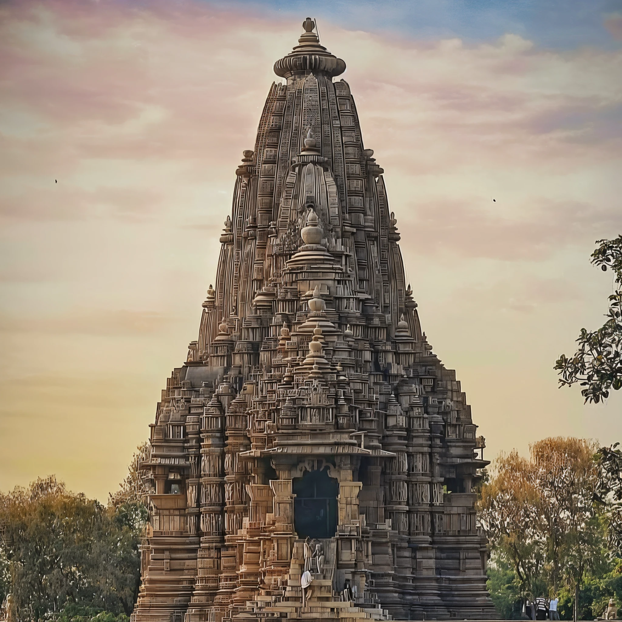 arafed temple with a large tower with a clock on top, epic khajuraho, khajuraho, at khajuraho, indian temple, temple background, ancient temple, a temple, shaved temple, sacred ancient architecture, large temples, inspired by Kailash Chandra Meher, a mystical temple, mysterious temple setting, monolithic temple, temple