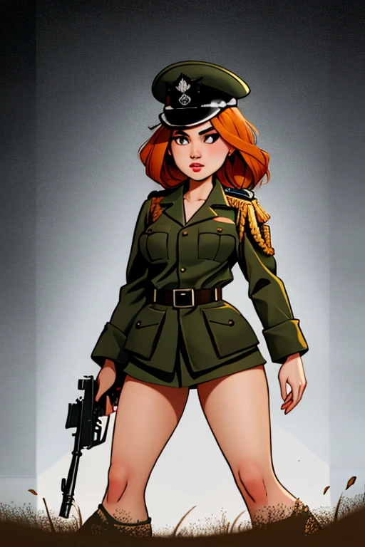 girls in second world war military uniform, holding weapons, on the battlefield