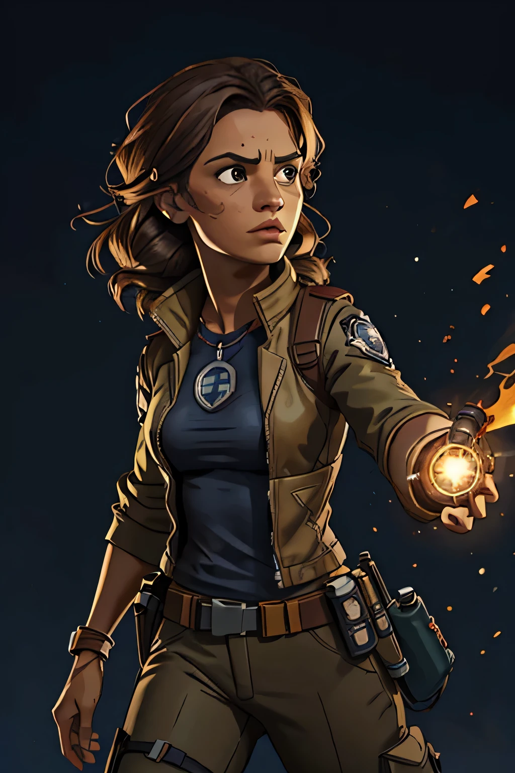 mulher arafada em uma, personagem feminina solo, um assassino adolescente nervoso, personagem principal feminina, explosion behind her, ainda promocional, mystery tv series style, Amanda Clarke, Filme ainda de 'Tomb Raider',mulheres furiosas de cabelos escuros, high lighting