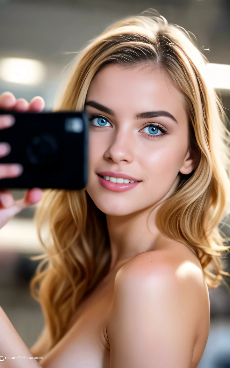 Very beautiful sexy blonde making a selfie, naked , breasts, light blue eyes, highly detailed, 18 years old, slim, full body, innocent face, naturally wavy hair, high resolution, masterpiece, best quality, intricate high detail, highly detailed, sharp focus, detailed skin, realistic skin texture, texture, detailed eyes, professional, 4K, charming smile, shot with Canon, 85mm, slight depth of field, Kodak Color Vision, body in perfect shape, extremely detailed, photographer_\( ultra\), photographerrealistic, Realstic, Postprocessing, maximum details, roughness, real life, ultrarealistic, photorealism, photography, 8K UHD, photography