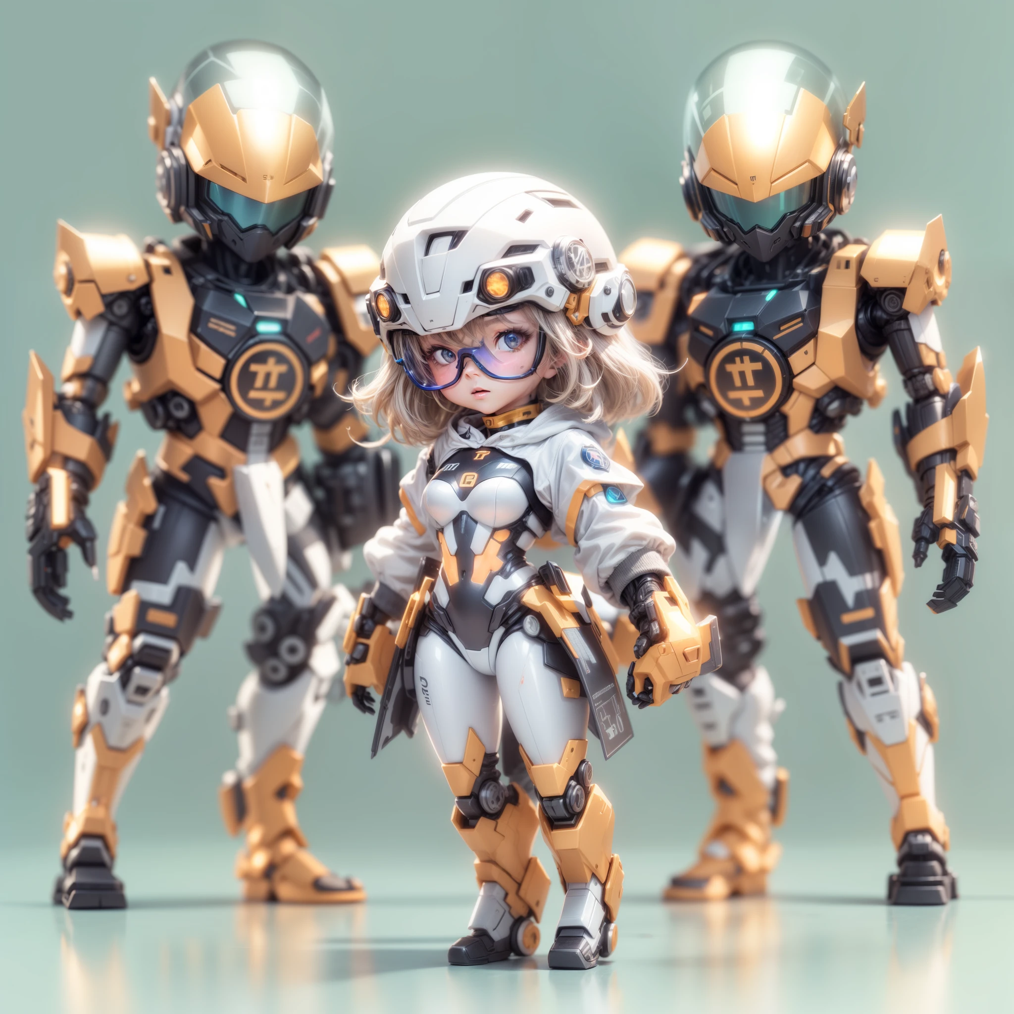 (blind box toy style:1.2), (Full body shot), 1 transparent pretty girl, 1 bitcoin logo on the chest, Transparent mecha, Exquisite helmet:1.2, shiny glasses:1.2, Cyberpunk, Dreamy shine, clear, white background, (Global Illumination, Ray Tracing, HDR, Unrealistic Rendering, Reasonable Design, Highly Detailed, Artwork, Best Quality, Ultra HD, Cinematic Lighting)