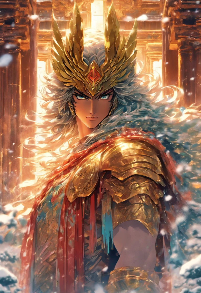 Temple Grecque, Templier, Saint Seiya, chevalier Cignus, Yoga, Centrage parfait, Porter armure du Cigne, froid, gel, vent, neige, La position debout, abstract beauty, center, Looking at the camera, Facing the camera, proche de la perfection, dynamique, very detailed, lisse, Sharpness, 8K, High definition resolution, illustration, illustrations de Carne Griffiths et Wadim Kashin, fond temple