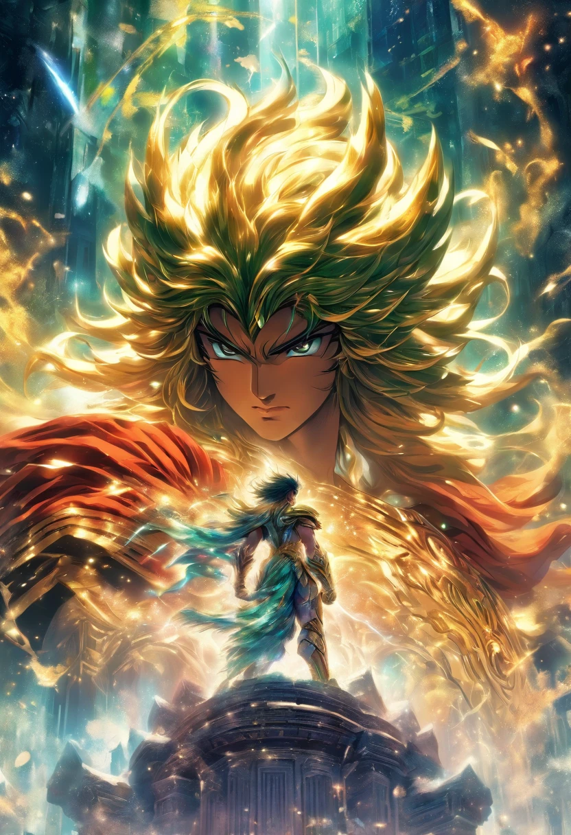 Temple Grecque, Templier, Saint Seiya, chevalier du zodiaque, Yoga, Centrage parfait, Porter armure orange, vent, neige, orage, La position debout, abstract beauty, center, Looking at the camera, Facing the camera, proche de la perfection, dynamique, very detailed, lisse, Sharpness, 8K, High definition resolution, illustration, illustrations de Carne Griffiths et Wadim Kashin, fond temple