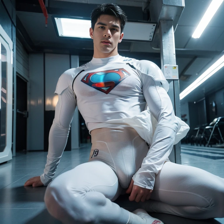 male , boy , handsome , hyperrealistic see through white Superman in tech armor suit, scary, cyberneticpunk, glitchcore, film photography, rigging, 100mm, game asset, chintzy colors, Gothic , fluorescent lighting, ultra realistic, 16k resolution , ultra-high clarity , hyperrealism, uhd , looking at viewer , ultra hd picture , ultra high resolution , 8k smooth , ultra-high definition , perfect model face , nsfw , fulbody seen , fullbody shot , hips , foot , eroticism , sexy , defeat