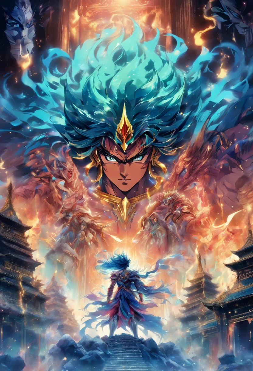 Temple Grecque, Enfer, Diable, Flamme bleue, templier, Saint Seiya, chevalier Cignus, yoga, Centrage parfait, Porter armure bleue, froid, gel, évent, neige, La position debout, Beauté abstraite, Centre, En regardant la caméra, Face à la caméra, Proche de la perfection, Dynamique, Très détaillé, lisse, acuité, 8K, résolution haute définition, illustration, illustrations de Carne Griffiths et Wadim Kashin, temple affectueux