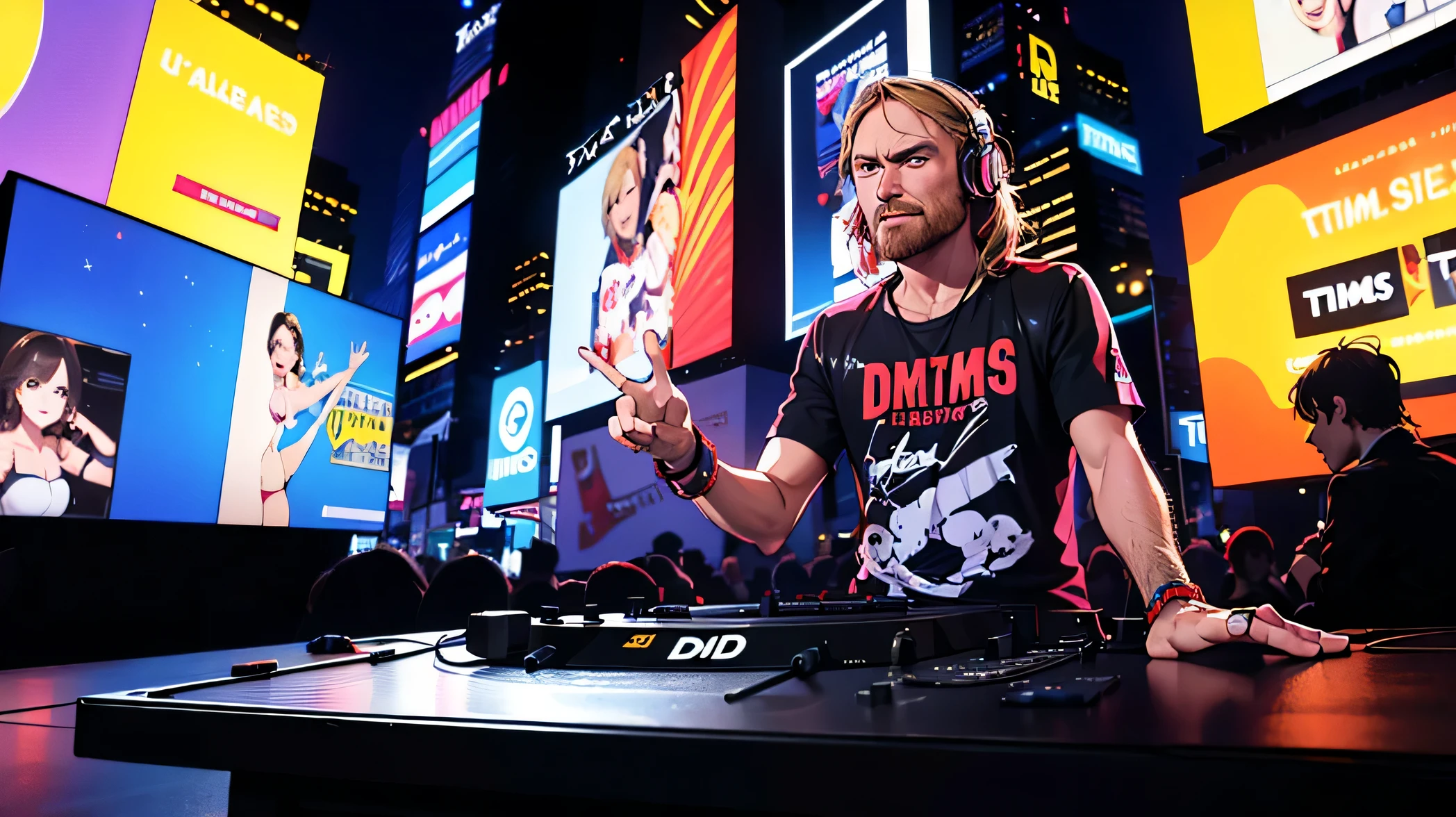 ((DAVID GUETTA DJ, 8K, ALTA QUALIDADE, UHD, tocando  na times square))