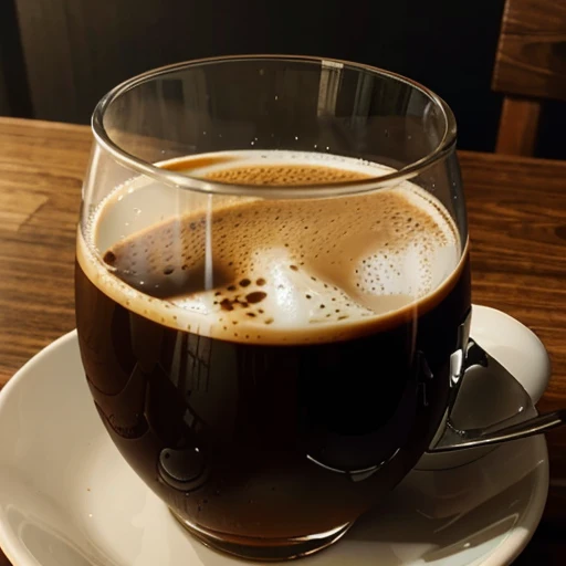 A glass of cold water , stirring coffee