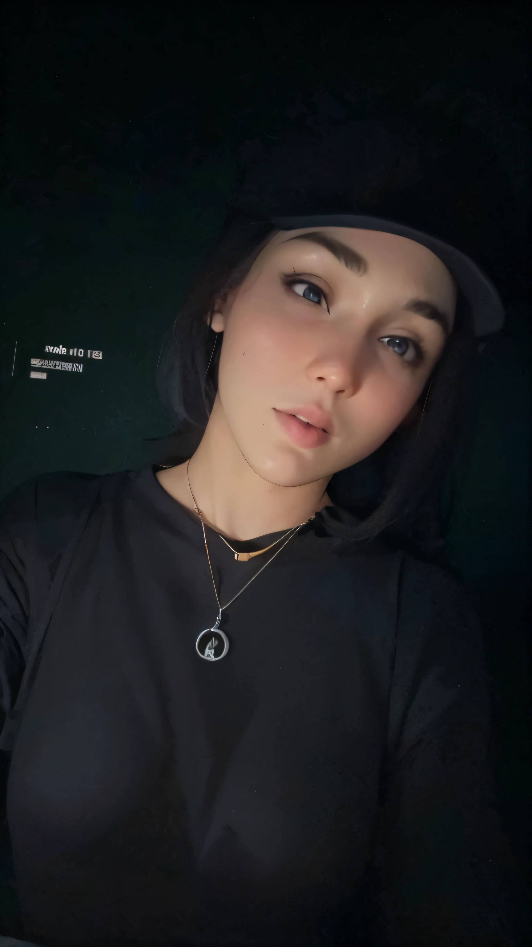 Anime girl wearing all black. With a cat on top her shoulder