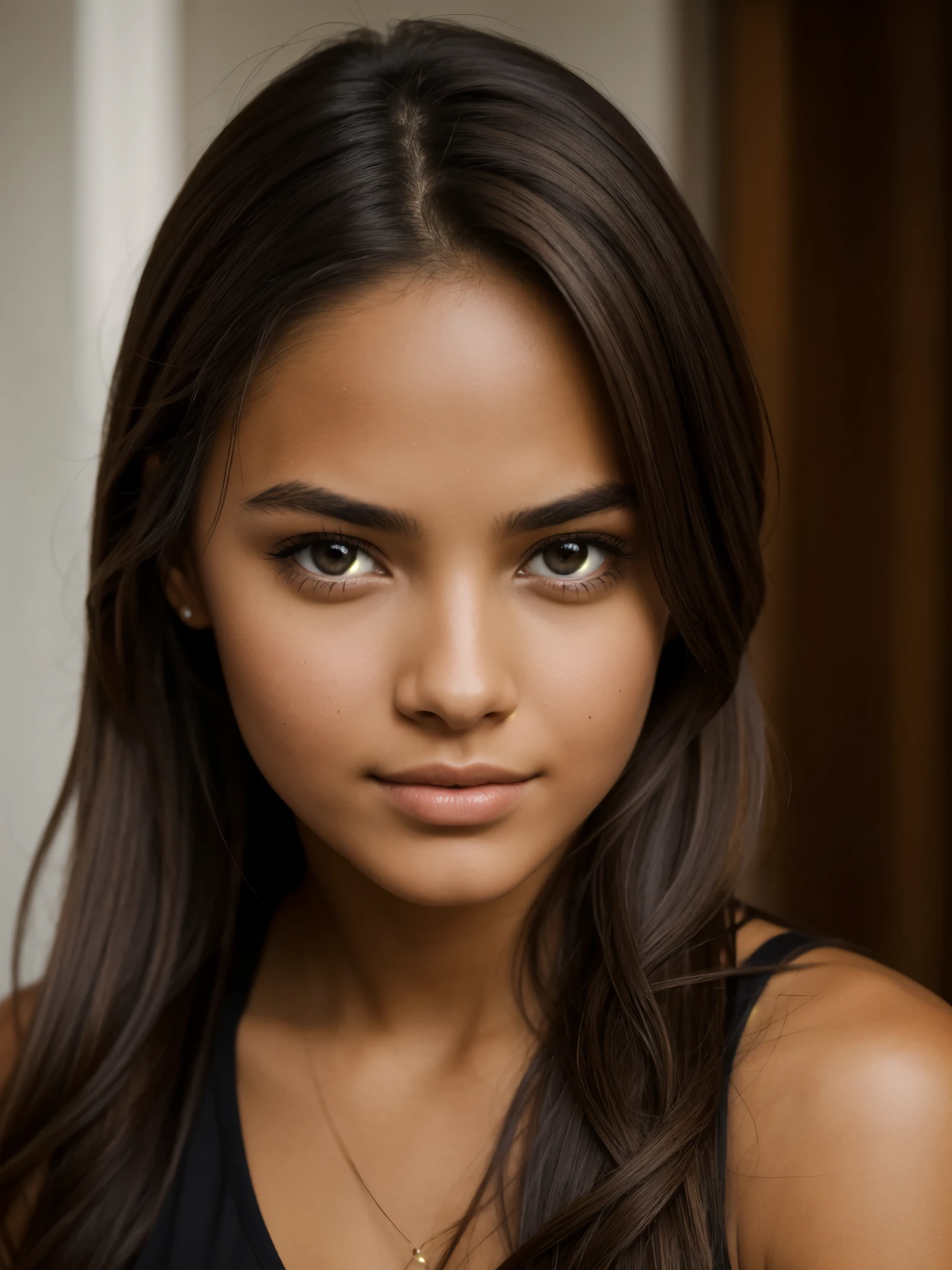 Portrait of a beautiful girl, Dark brown tan