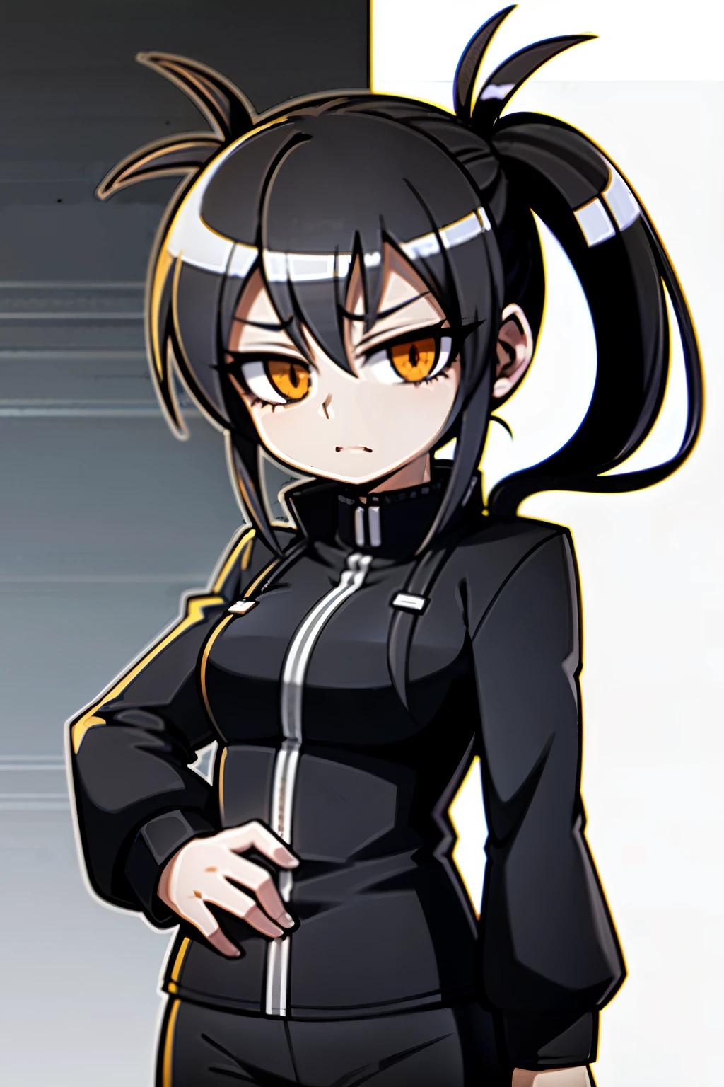 1 garota, Sozinho, segurando twintails, segurando o cabelo, twintails, (cabelo muito comprido:1.2), tiro de vaqueiro, fundo branco, fundo simples, motociclist black outfit, black lether, in a rain city
