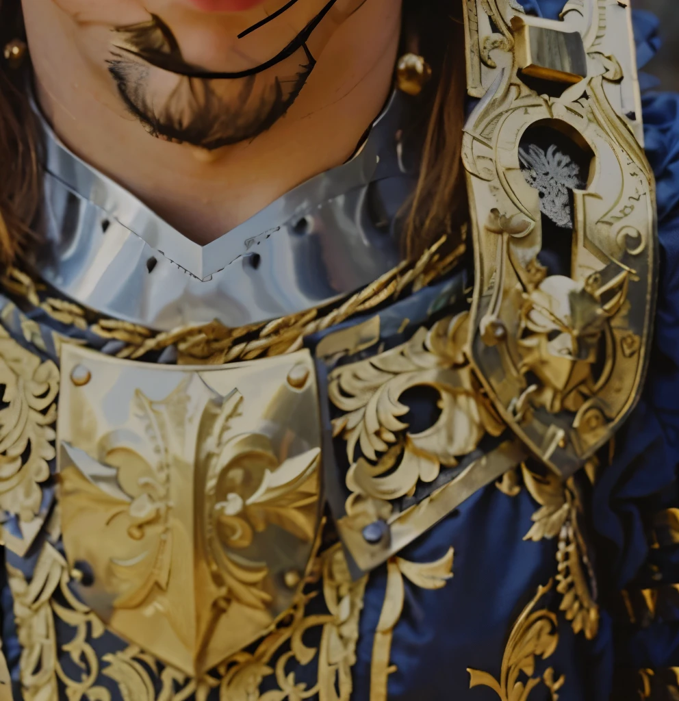 french lily shield, french man in rich armor cuirass 17th century 1600s, photogenic details on armor, intricate armor details, wearing ornate armor, detailed intricate ornate armour, wearing sculpted textured armor