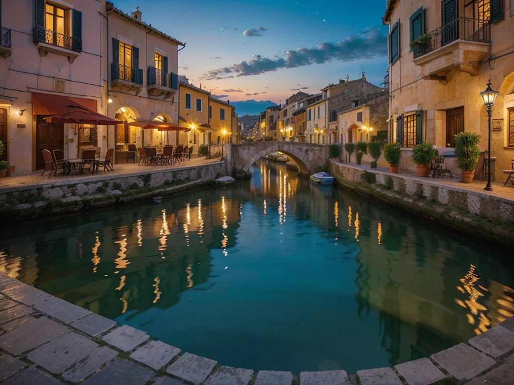main, port at night, southern Italy, moonlit night, streets lit with lamps, vacation, travel, water reflection, gentle waves, boats anchored, colorful buildings, lively atmosphere, warm summer breeze, narrow alleys, vibrant shops, bustling cafes, music and laughter, romantic atmosphere, relaxed and carefree, stars shining, charming seaside town, historic architecture, cobblestone streets, cobblestone streets, ancient charm, Mediterranean Sea, moonlit silhouette, peaceful and serene, serene beauty, picturesque scenery, magical ambiance, tranquil harbor, dreamy destination, immersive experience, hidden gems, authentic Italian culture, vibrant nightlife, lively entertainment, lively festivals, delicious Italian cuisine, mouthwatering aromas, fresh seafood, gelato, vibrant colors, artistic masterpiece, detailed brushstrokes, vibrant color palette, romantic moonlight, enchanting reflections, captivating vistas, unique energy, rich history, cultural heritage, unforgettable memories, blissful getaway.