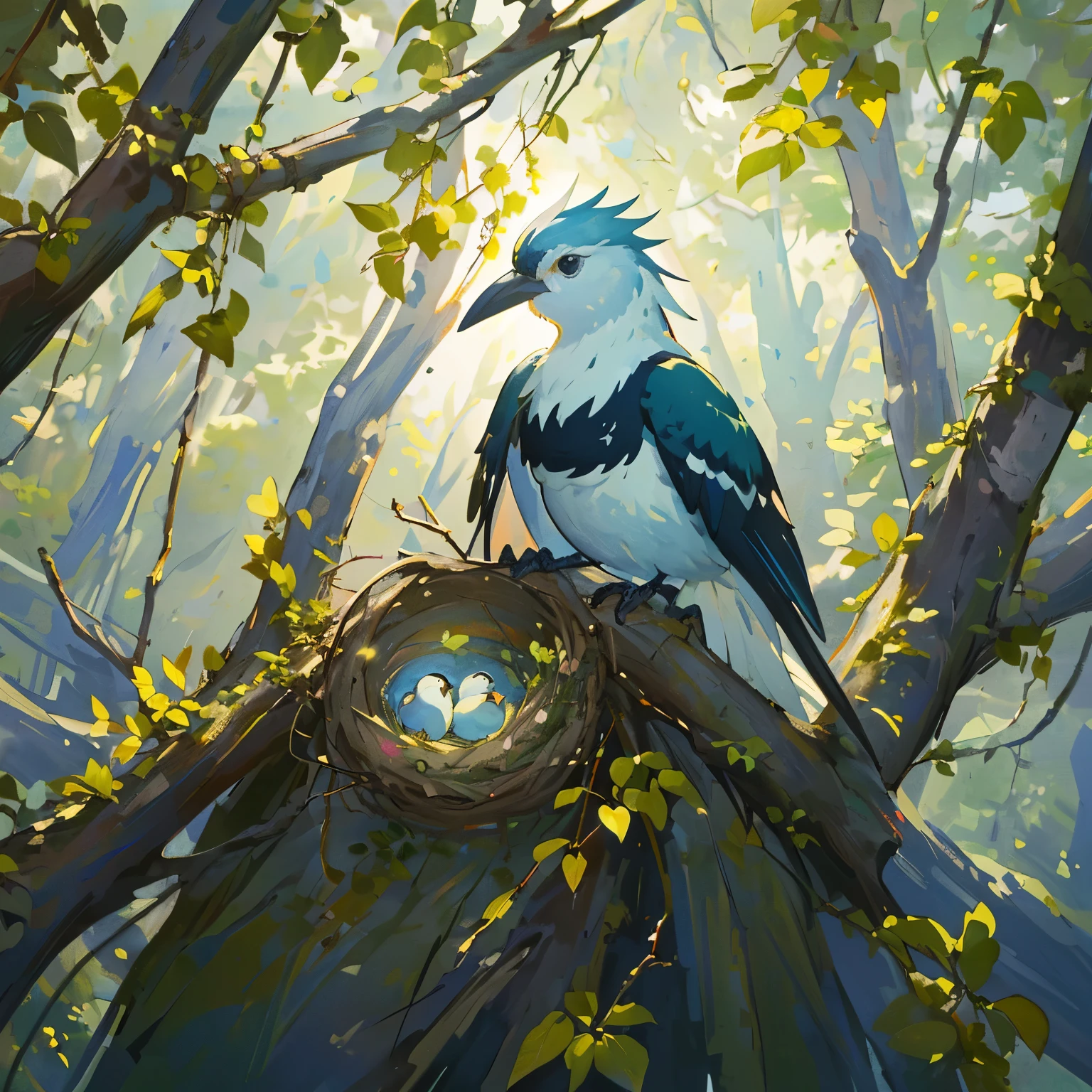 masterpiece, bird's nest, nest, birds, no humans, (masterpiece, highest quality, high resolution: 1.4), detailed, intricate details, 4K, color splash, 