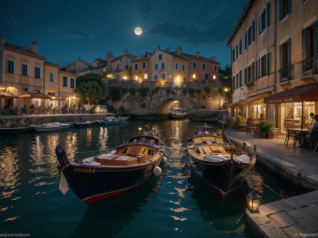 A detailed prompt for generating a high-quality image of a port at night in southern Italy, with a moonlit night, streets lit with lamps, and a vacation vibe. The prompt should also include elements related to travel and vacation.
(best quality,4k,8k,highres,masterpiece:1.2),ultra-detailed,(realistic,photorealistic,photo-realistic:1.37),HDR,UHD,studio lighting,ultra-fine painting,sharp focus,physically-based rendering,extreme detail description,professional,vivid colors,bokeh,portraits,landscape,horror,anime,sci-fi,photography,concept artists,nighttime,darkness,lamp-lit streets,moonlit sky,southern Italy,vacation vibe,travel,coastal city,harbor,boats at anchor,fishing boats,silent sea,warm breeze,majestic moon reflection in the water,peaceful atmosphere,medieval buildings,stone walls,historic architecture,romantic ambiance,holiday mood,relaxation,serenity,shadowy figures exploring the streets,lanterns bathing the stone pavements in a warm glow,narrow alleys,Italian charm,ancient history blending with modernity,streets adorned with colorful flowers,outdoor cafes with lively conversations and laughter,delicious aroma of Italian cuisine,joy of discovering new places,exploring vibrant markets,unique local crafts,spectacular views from the sea,romantic gondola rides along the canals,dreamy moonlit walks on the beach,clear sky filled with stars,charming waterfront promenade,tranquil harbor waters reflecting the city lights,inviting you to a memorable and enchanting vacation experience.