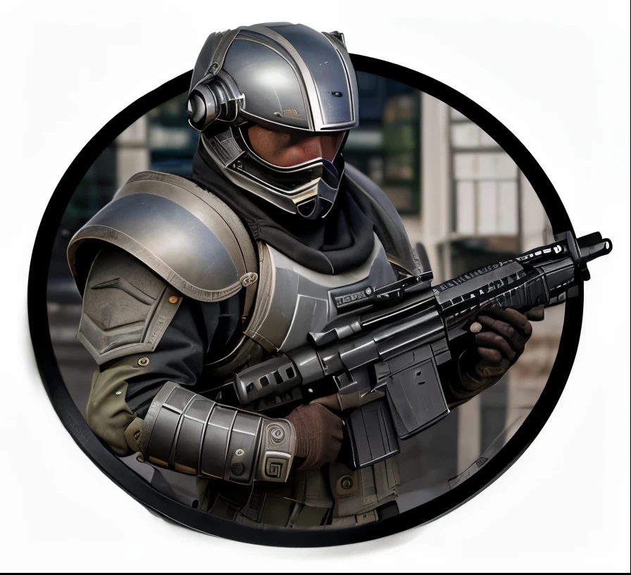 um close up de um personagem de desenho animado segurando uma arma, sci-fi soldier, sombreamento pesado, Armadura Espacial, roupa que lembra um traje de mergulhador vitoriano, realista, perfect aesthetics, metal enferrujado, Parecido com escafandro 