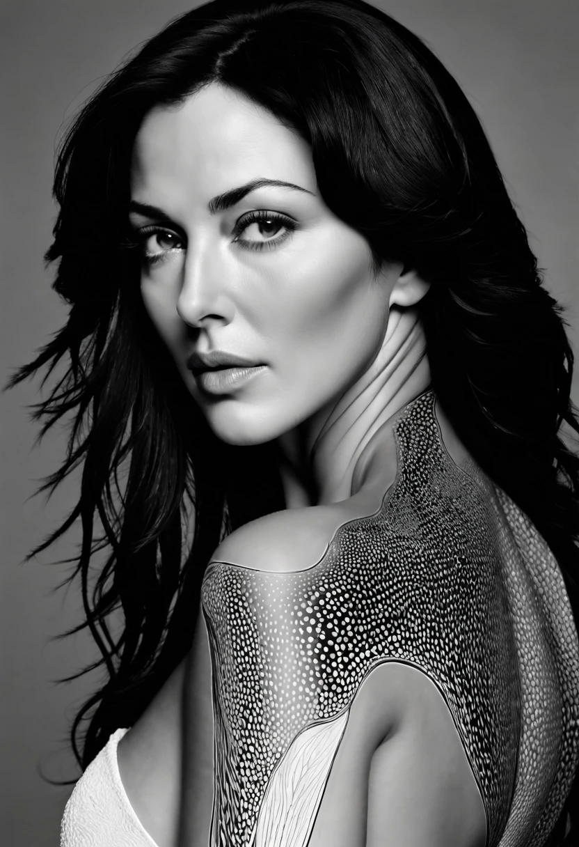 BIPOC woman Monica Bellucci 30 years old. photonegative refractograph --ar 8:10 --v 6.0...cyberbiochemical art, ideal body anatomy, photonegative refractograph --ar 3:5 --s 50.
