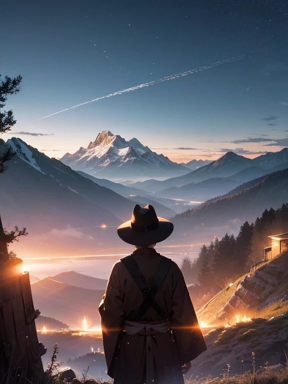 puebol samurai, Espada tradicional, noche de Luz de Luna, noche oscura, noche profunda (((fondo natural, mountains, madera))), ((aire libre))