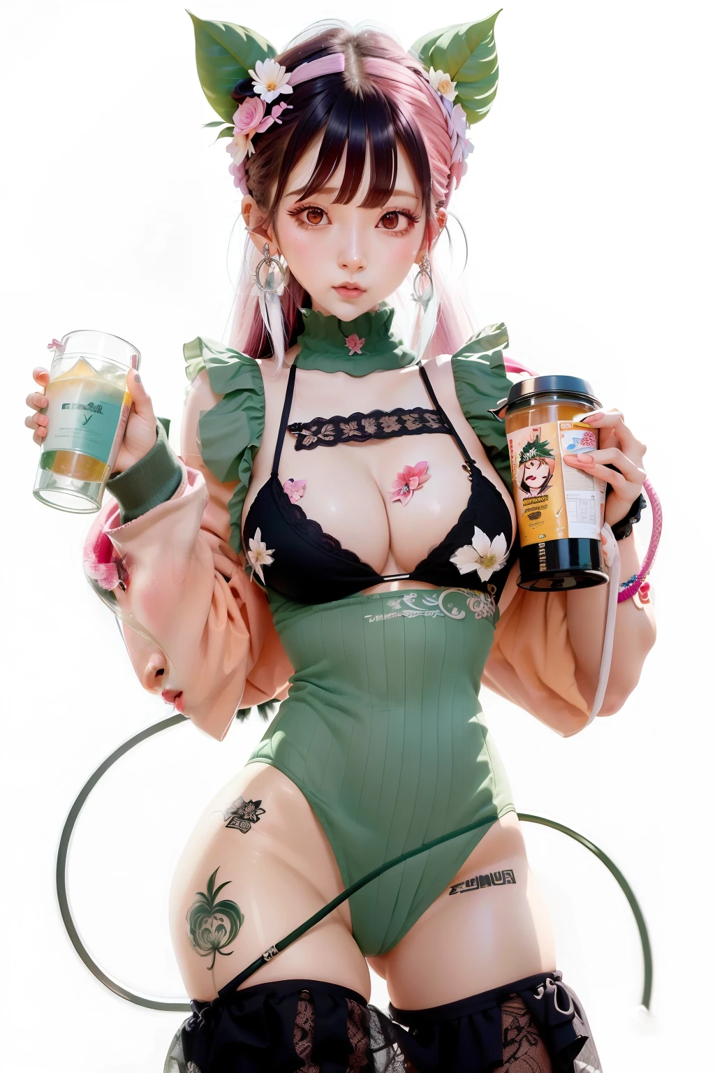 um desenho de uma mulher com cabelo rosa e uma roupa verde, decora inspired illustrations, inspirado em Harumi Hironaka, garota com tema de refrigerante, fanart de alta qualidade, Linda rainha, Jovem Rainha Jezabel, she is wearing streetwear, fanart requintada altamente detalhada, Design de personagens de quadrinhos dos anos 90, rainha arlequina, fanart oficial, Trends in Art