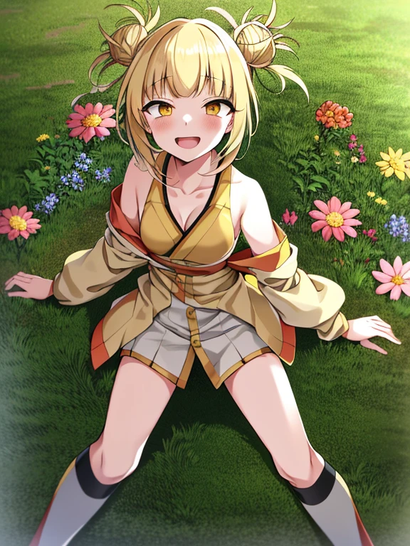 TogaHimiko, 1 chica, Sonrisa loca, cuello halter con ribete de flores, abrigo de piel con ribete dorado, Calcetines Bobby, Juego de mascotas, una correa, Todo cuatros,