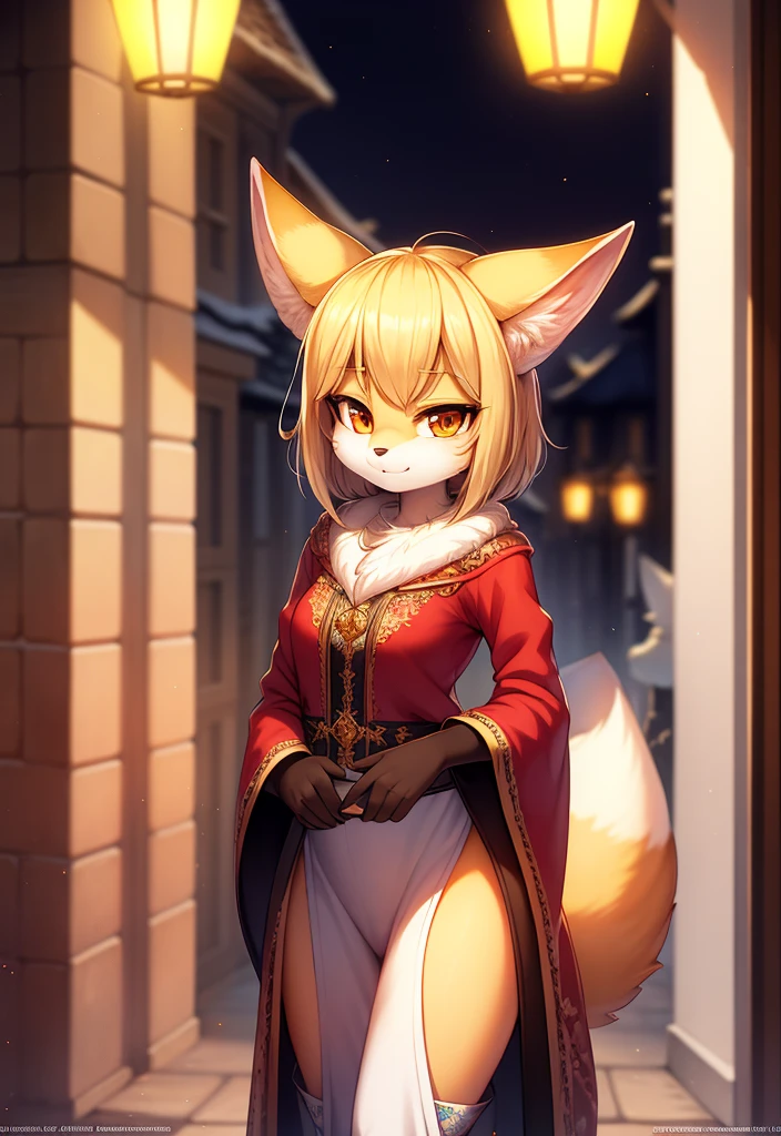 furry fennec, focus on face, looking on viewer, standing, beautiful lights and shadows, голая грудь