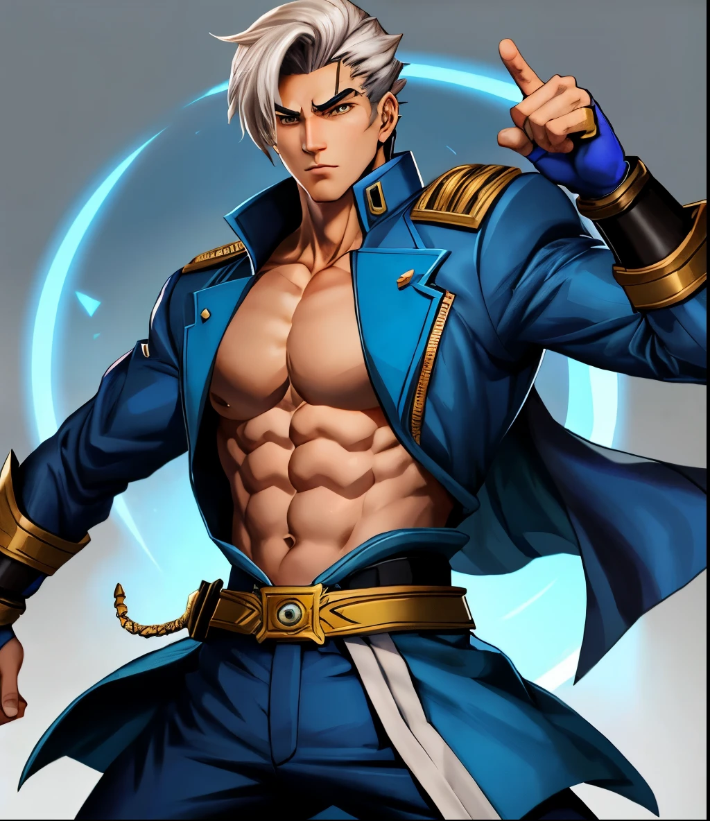 a cartoon drawing of a man in a blue coat holding a sword, handsome anime pose, character from king of fighters, sigma from overwatch, heroic masculine pose, fighting game character, sfw version, male anime character, as a character in tekken, joe biden as a jojo character, human male character art, fighter pose, as an overwatch character, joseph joestar