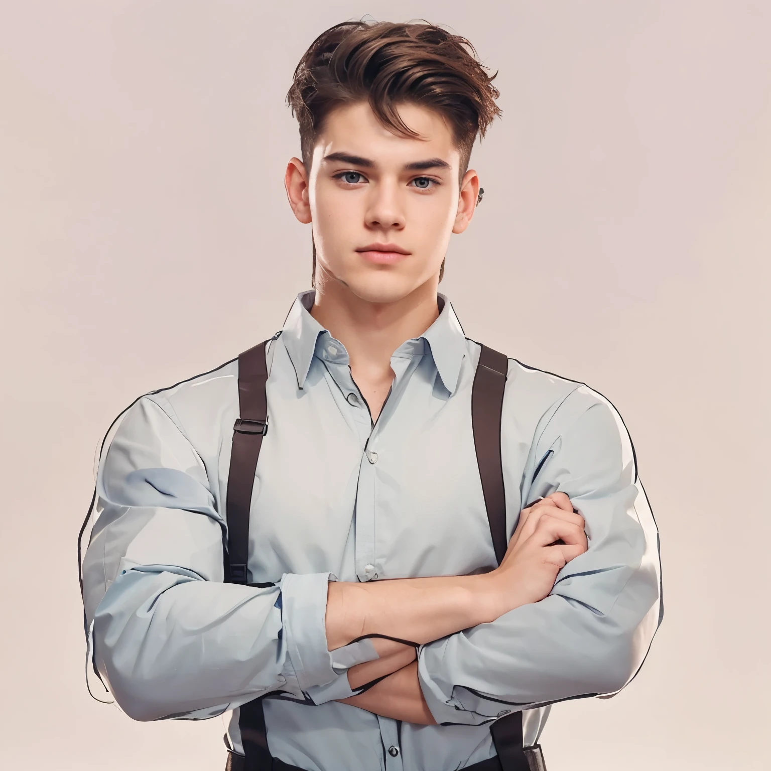 Generate an image of a character that conveys strength, youth and intelligence. The character must have a confident and curious expression. Make sure the image is suitable for a TikTok profile about masculinity and youth motivation.
