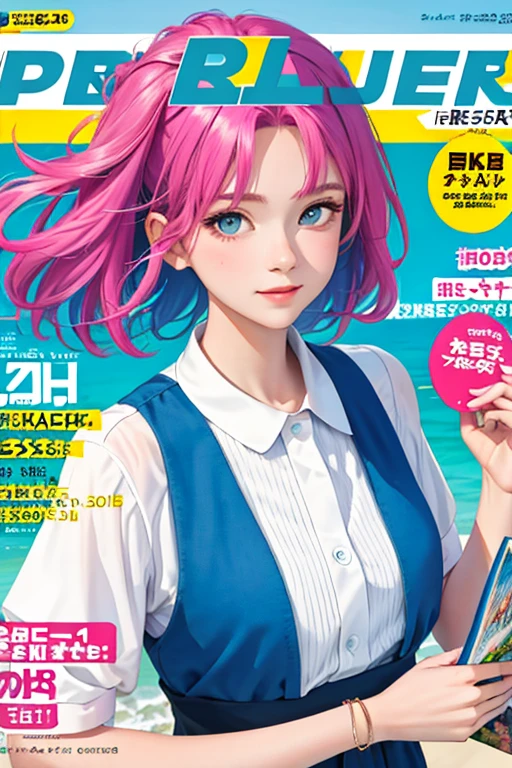 masterpiece, best quality, spring outfit, colorful hair, outdoor, magazine cover ,upper body,