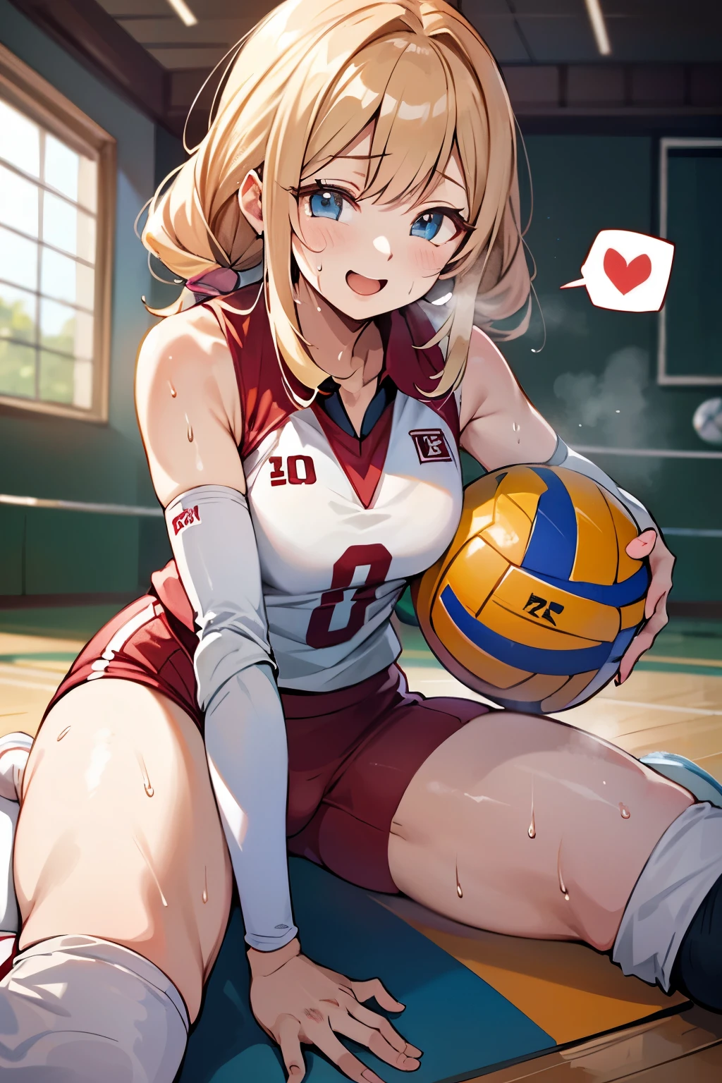 unity 8k wallpaper, anatomically correct, (((masterpiece))), (((best quality))), (((ultra detailed))), (((high-resolution))), ((Ultimate cutie)), perfect hands, perfect finger, (((good anatomy))), detailed beautiful face, shiny hair, (((gyaru))), (potbelly), (curvy), medium breasts, ((Thick thighs)), (((solo))), ((seductive smile)), (((blush))), (half open mouth),
BREAK, (((sit astride the perfectly spherical shape 6-inch volleyball))), (((Straddling a perfectly spherical 6" volleyball))), (((Perfectly spherical 6" volleyball fits perfectly crotch))), BREAK, (((Rub the Perfectly spherical 6" volleyball against crotch))),
BREAK, (Collared volleyball uniforms), sleeveless, ((buruma)), ((kneepad)), (pussy juice stained), (elbow pad), (((sweat))), (((covered in sweat))), ((deep breathing)), in Volleyball Court, indoor, lighting, looking at viewer, full body, (spoken heart)
