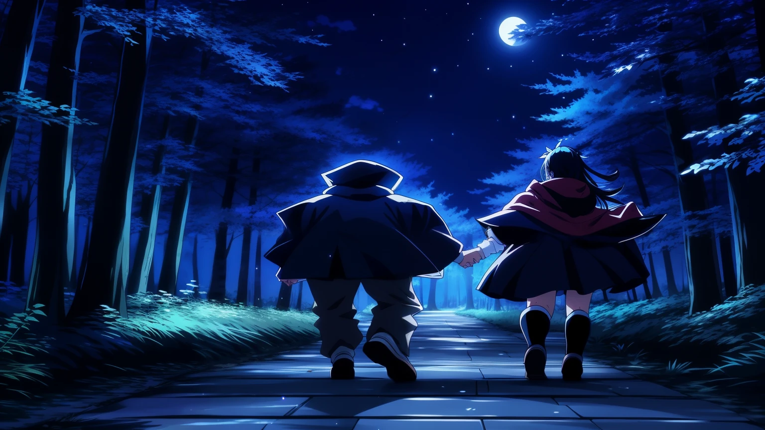 anime couple walking in the woods at night, anime lush john 8k woods, anime background, anime wallpaper 4 k, anime wallpaper 4k, 4k anime wallpaper, anime movie background, beautiful anime scene, anime art wallpaper 8 k, 4 k manga wallpaper, hd anime wallaper, anime art wallpaper 4 k, anime art wallpaper 4k, anime background art