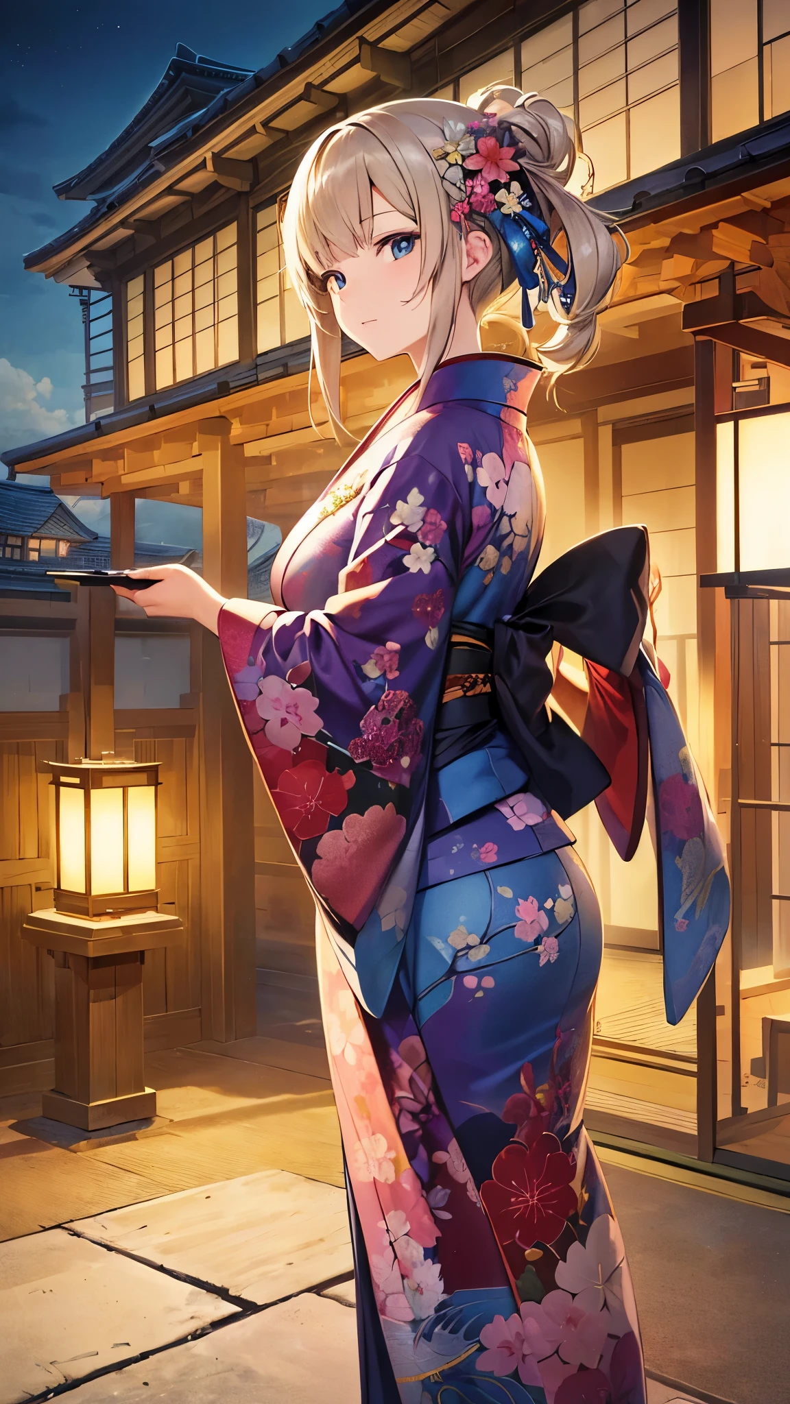 ((top quality)),(Super high resolution),(super detailed),(detailed description),((best anime)),(best work of art),sharp,Claire, (Woman in Japan kimono), Admire beautiful birds