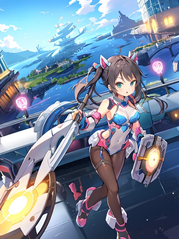 extreme detail,masterpiece,future city,with a girl (Energy Shield):1.3,Tight Fit Bodysuit,protect yourself from danger,use a shield in battle,Futuristic buildings,flying car,the shield becomes brighter,repel the invaders