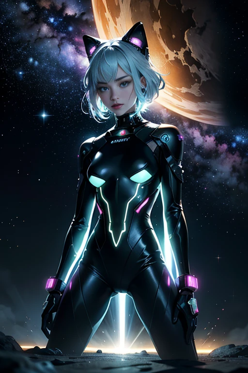 (master piece:1.2),best quality,(near sky,medium length hair:1.2),(enlightenment:1.2),beautiful scenery,dreds,(Elaborate luminescence,lens flare glow),(hyper detail),hyper detail,(exquisite details),(intricate details {force),(movie light,Top quality backlight),clear lines,New World,looking at the audience,solo woman,(space girl,space),solo woman,perfect body,(1 girl),(Bright bioluminescent hair,bright shining eyes),(Milky Way,alien planet),(Astronaut in sexy futuristic spaceuit:1.1),The material of the spaceuit is light and thin,Spacesuit Tight,slightly closed eyes,(Cyberpunk Personality),(that's it:1.3),(put on makeup)),high contrast,(best lighting,Very sophisticated、beautiful feces),((Movie Moonlight)),very colorful,((Photoshop Pastel Painting:1.1)),ethereal,(ムービーmaster piece),suspenseful,funk,(Star Scrim),splash of color,Absolutely eye-catching,((caustics)),dynamic angle,big breasts beautiful(detailed glow),(spine-chilling),(Complex movie scenes behind it:1.2),Environmental occlusion, (Around moonshine), ray-traced reflection, Intricately detailed visible background , (Glowing spaceuit), terrorism, (Bioluminescent vegetation:1.2), terrorism, anxious, futuristic, terrorism, (Hologram Head-Up Display), (Delicate Great Comet)