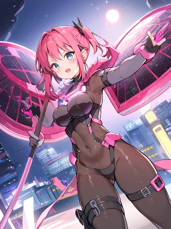 extreme detail,masterpiece,future city,with a girl (Energy Shield):1.3,Tight Fit Bodysuit,protect yourself from danger,use a shield in battle,Futuristic buildings,flying car,the shield becomes brighter,repel the invaders
