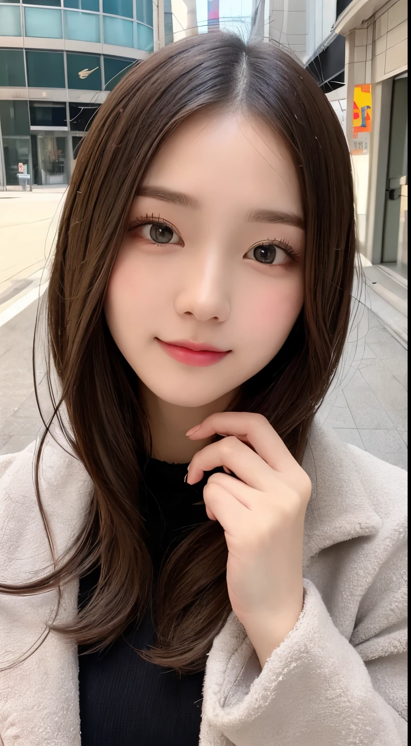 table top, highest quality, shape, Super detailed, finely, High resolution, 8k wallpaper, 完璧なダイナミックな構shape, beautiful and detailed eyes, Gorgeous and stylish black fluffy latest trend Tokyo winter clothes,ランダムなcute髪,small breasts,natural color lip, bold sexy pose,smile、20 year old girl、cute、sexy shot looking at camera,Always blur the background,perfect and beautiful face,Take only the face,beautiful and detailed face、slim face and style,Big eyes、Do gal makeup,real photos、luxury brand mink coat