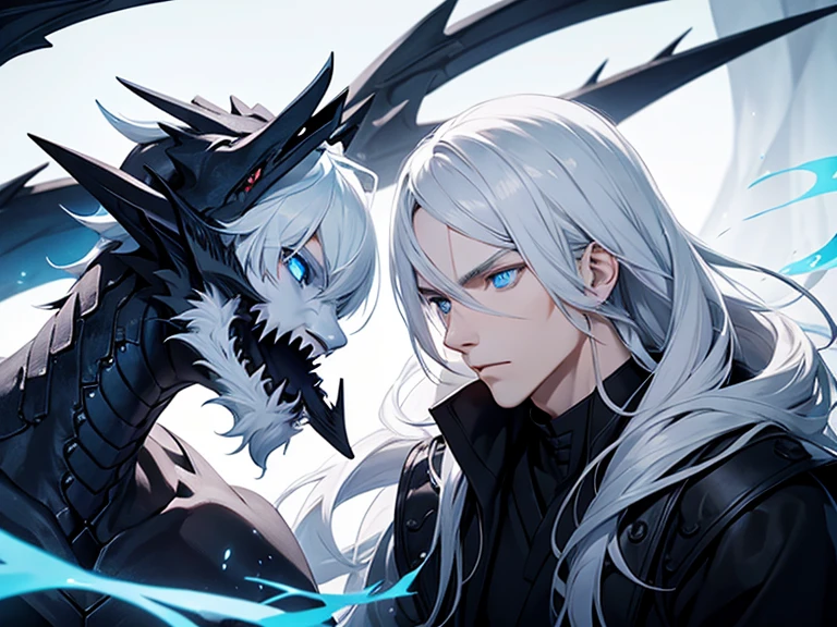 Blue-eyed black dragon and albino man