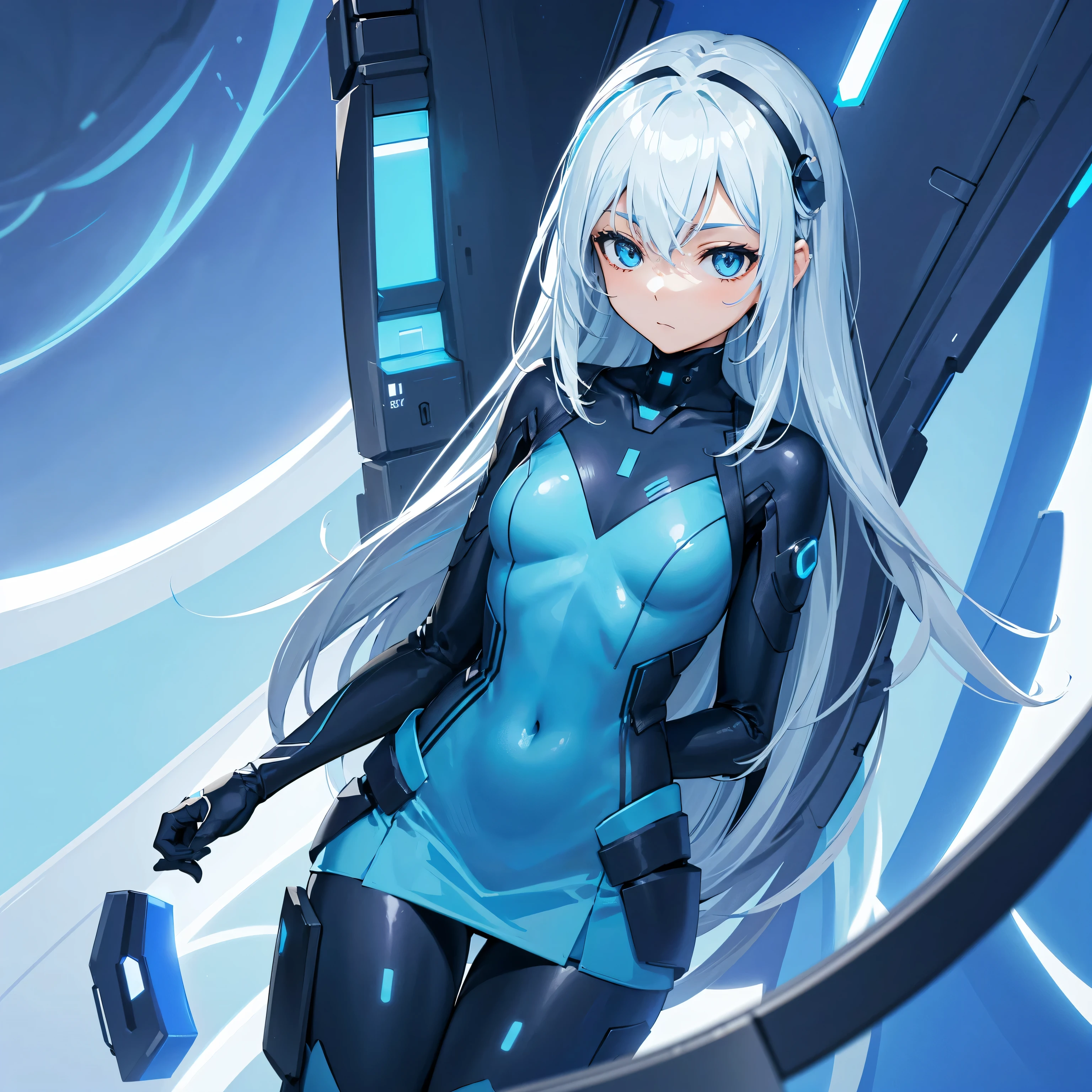 Generate an avatar of a futuristic, friendly AI assistant with a sleek and minimalistic design, featuring blue and white color tones. The avatar should have a positive and approachable expression.