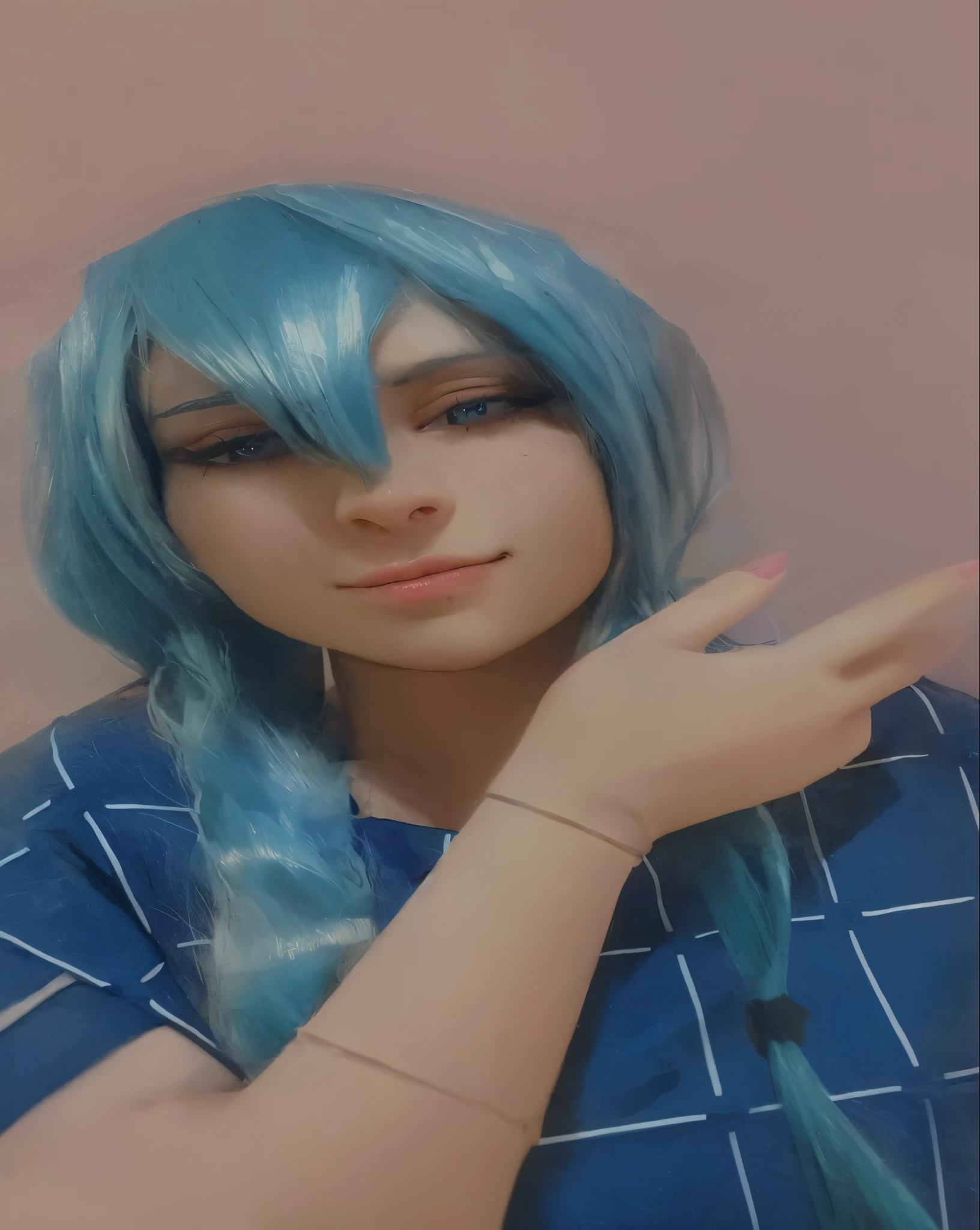 arafed woman with blue hair and blue eyes posing for a picture, with blue hair, hatsune miku cosplay, mikudayo, beautiful blue haired girl, anime cosplay, anime girl cosplay, girl with blue hair, 2 d anime style, full face shot of rimuru tempest, pretty girl with blue hair, as an anime character, flowing blue hair