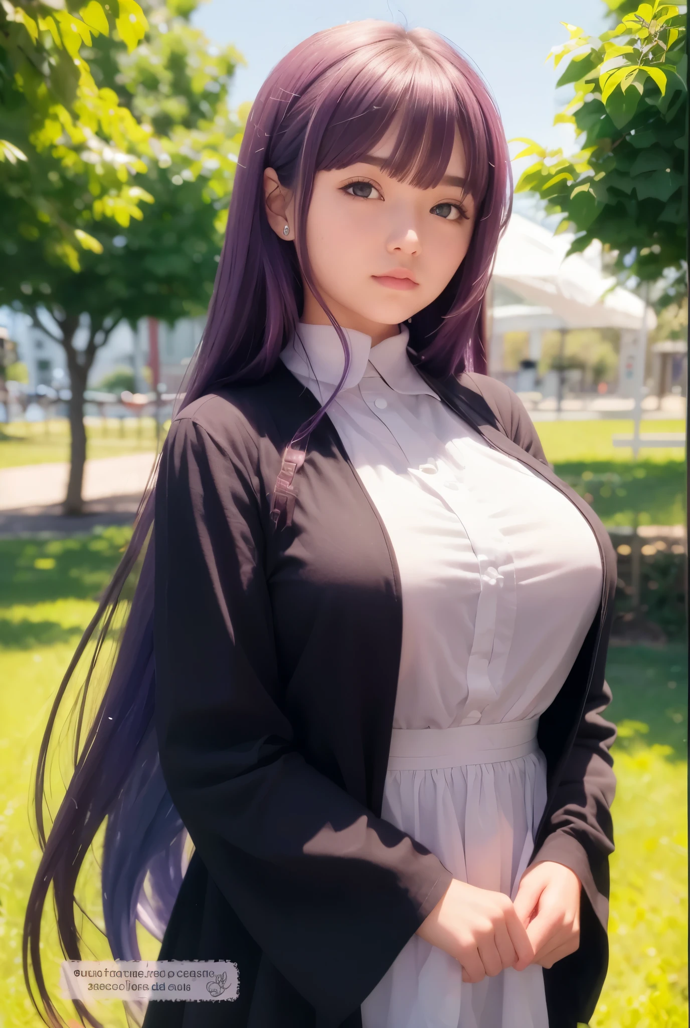 cute girl,age 18,name fern,purple hair,wearing black dress,8k,masterpiece