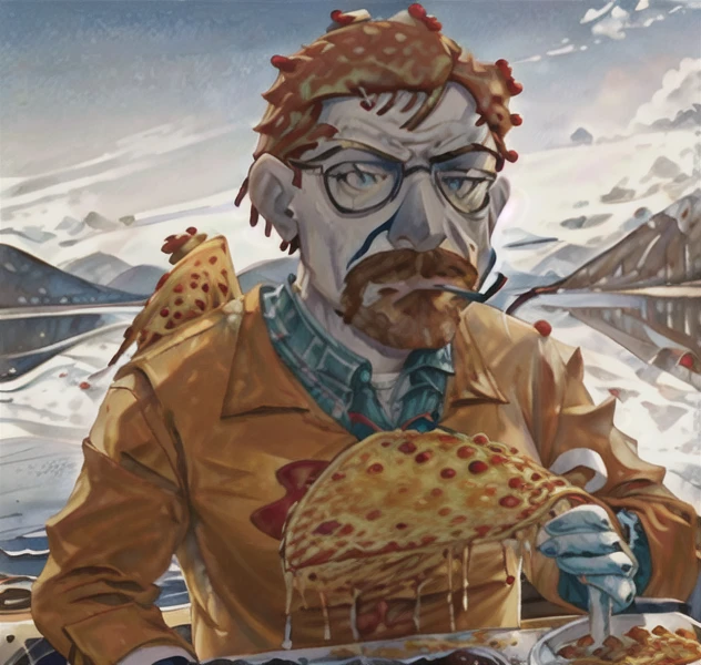 Walter White eating Nachos Pizza on Lake, The Muppet Show Style