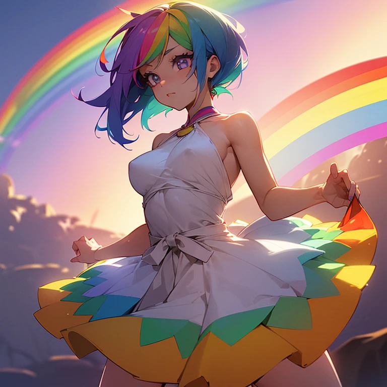 (((I want a woman, with rainbow hair, a body with a thin waist and medium breasts, bright rainbow eyes, wearing a beautiful dress)))