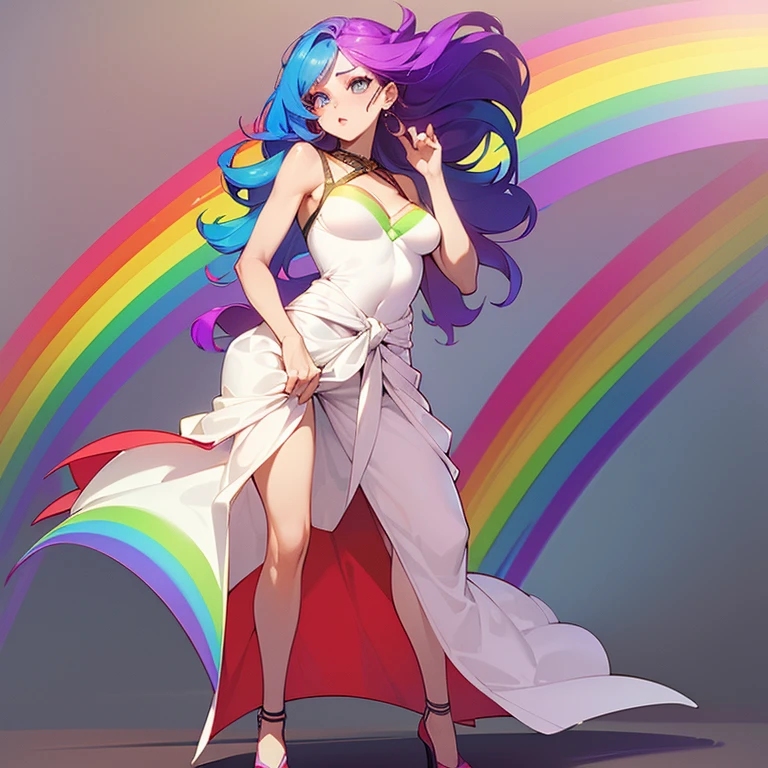 expensivequality illustration, masterpiece, Very delicate and beautiful, attractive,(White floral dress,One-piece with glittering decorations,expensive_White rainbow gradient dress、slit),thin,Slender body,slim,high school student,Grassland Background,Princess, Beautiful Eyes、smile、blush,(masterpiece, Highest quality:1.2), expensiveres, Very detailed CG ユニティ 8k 壁紙, Perfect lighting, colorful, ultra-expensive res,4K,Very detailed, photograph, 8k, High resolution, 、tits、thigh、Thick pubic hair sticking out、Pubic hair sticking out