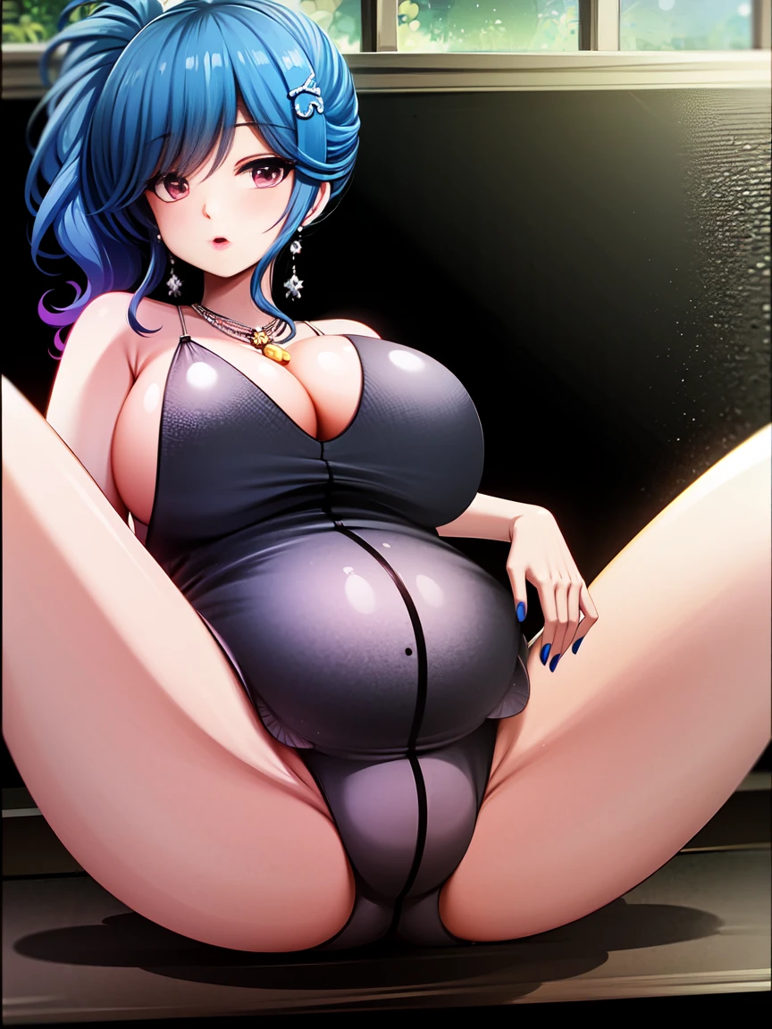 A high resolution，spread their legs，Slr，1girll，primitive，（真实感：1.1），closeup cleavage，swim wears，Delicate face and expressions，hdr，pregnant women with，Milk flow out，huge tit