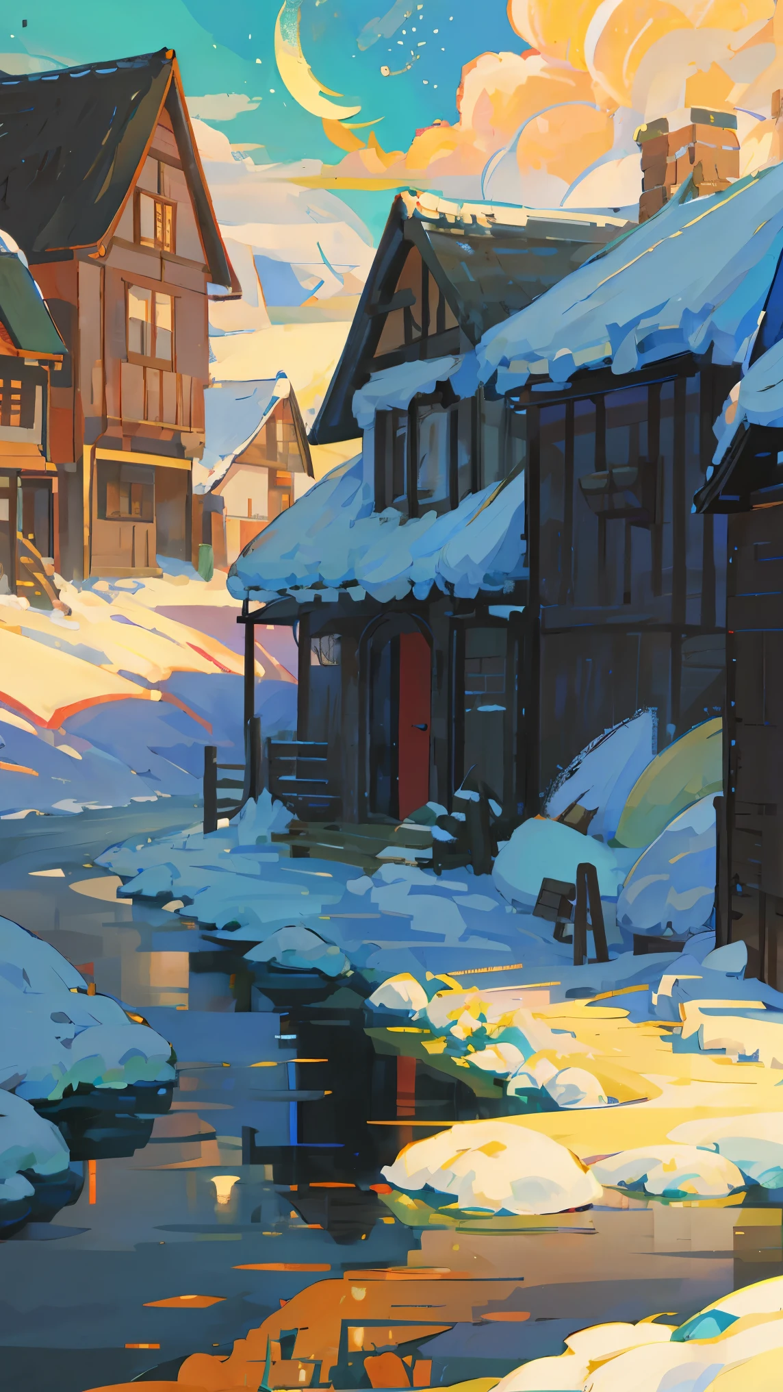 Village, rice, fire, moon, moon shadow, water drop, snow, sunshine