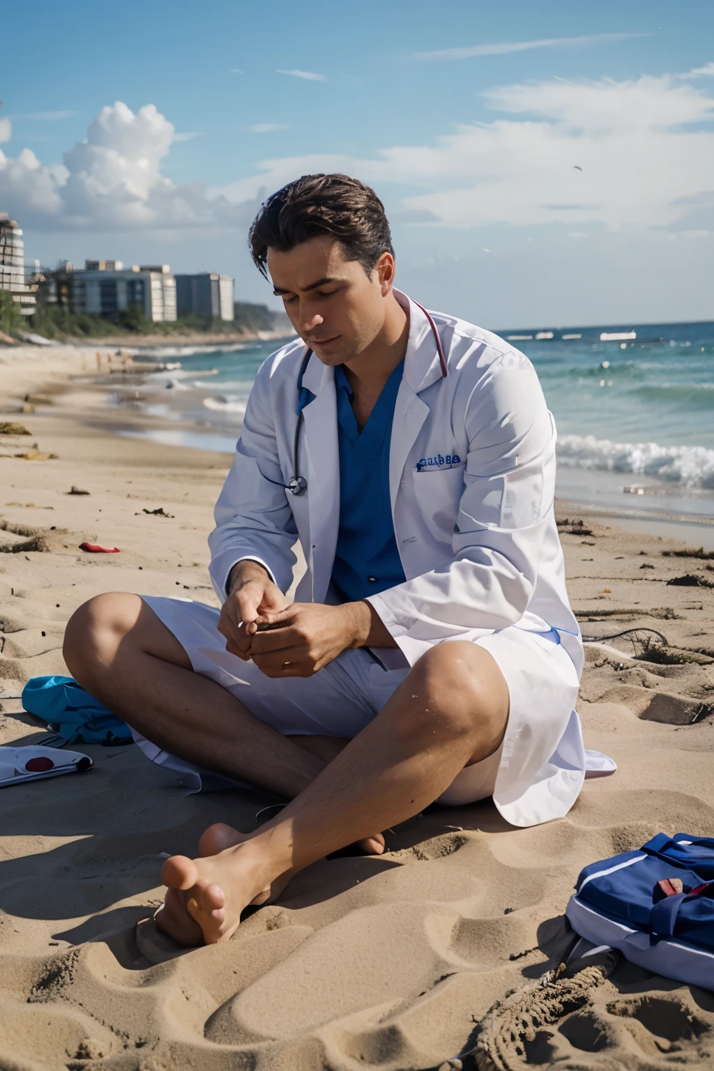 Doctor working on the beach