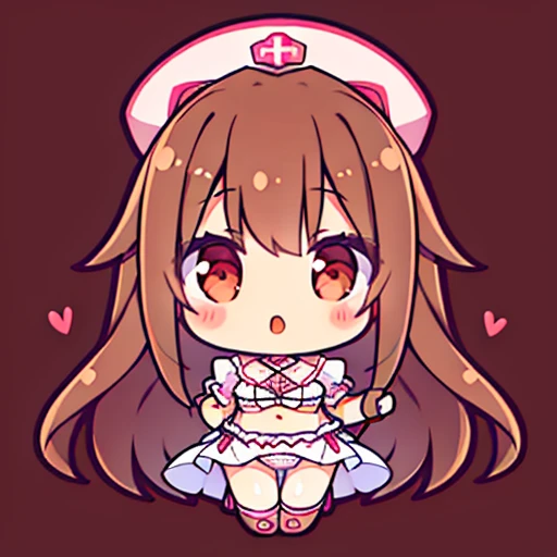  highest quality, 1 girl, long brown hair:1.5、wavy long hair、brown eyes、solo、Wearing lingerie、Nurse's Hat、valentine&#39;s day、{{ background:1.8}}、Full body Esbian、valentine icon、