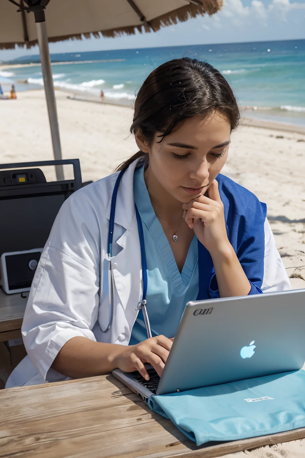 Doctor working online on the beach